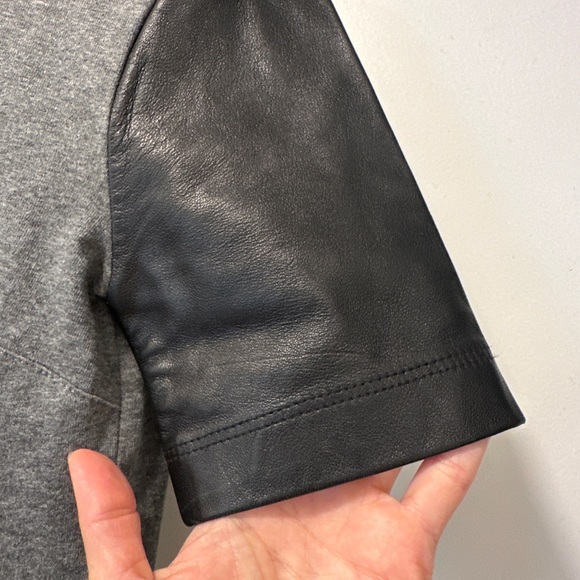 J. Crew Top with Genuine Leather Sleeves - Picture 3 of 4